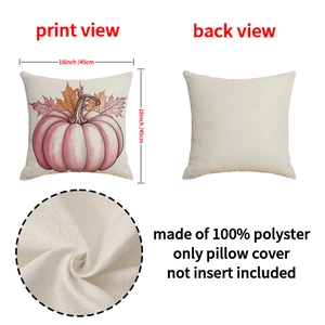 Housse de coussin décorative d'automne citrouille rose et feuilles d'érable 45x45 cm