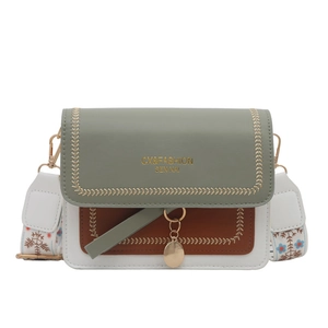 Fashion contrast color crossbody bag with wheat embroidery and floral strap