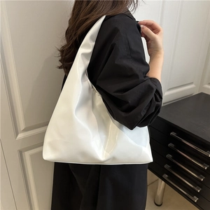 Bolso tote blanco brillante minimalista para mujer, espacioso bolso de hombro con diseño de lujo