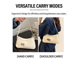 Sac croissant blanc crème chic présenté en deux versions: à main et à l'épaule