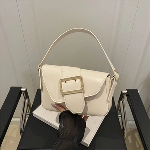 Women Chic PU Leather Shoulder Bag Large Gold Buckle Flap Underarm Baguette Bag Minimalist Versatile Daily Commute Handbag