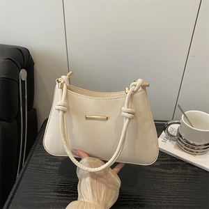 Sac Sous Le Bras Croissant PU Daim Imprimé Léopard Décoration Barre Dorée Bandoulière Nœud Corde Sac À Épaule Femmes Mode