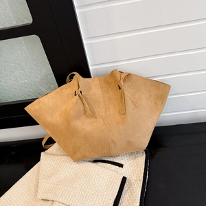 Large Capacity Tote Bag Faux Suede Wing Shape Shoulder Handbag With Knot Detail Magnetic Buckle For Women Daily Office
