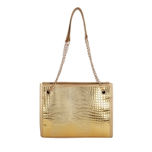 Sac fourre-tout doré élégant avec motif crocodile en relief et bandoulière chaîne