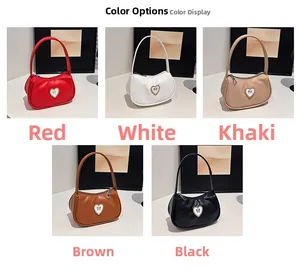 Detailansicht der Damen-Mondtasche in Rot, Weiß, Khaki, Braun und schwarzer Farbe