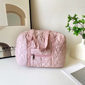 Women Fashion Heart Quilted Shoulder Bag Large Capacity Lightweight Cotton Travel Tote Bag Street Style Casual Bag