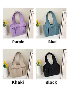 Multiple colors of high-capacity nylon tote bags with multi-pocket design shown in grid