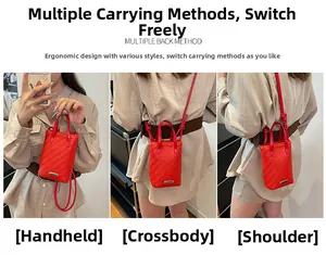 Mini sac rouge tressé en trois styles: porté main, porté croisé et porté à l'épaule