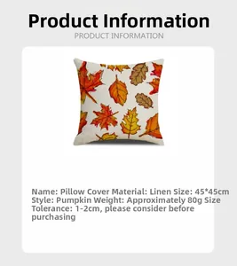 Detail of 45x45cm autumn maple leaf linen pillowcase with high-quality heat transfer print