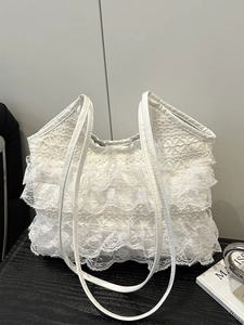 Koreanische Elegante Weiße Spitze Tragetasche Mehrlagige Rüschen Schultertasche Mode Süße Lässige Mesh Umhängetasche Damen