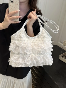 Elegante weiße Spitzentasche mit mehrlagigen Rüschen und süßem Vintage-Stil für Damen