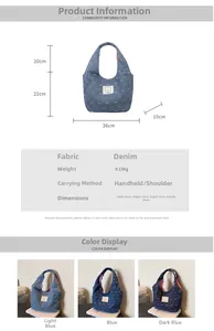 Detaillierte Größentabelle und Spezifikationen für die Denim-Tasche mit Bären-Patch