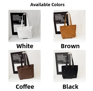 Detailed grid view showing four colors of high-capacity corduroy tote bags for women