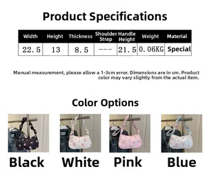 Size specifications of small floral canvas shoulder bag with four color options