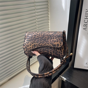 Borsa Sottobraccio In Pelle PU Con Stampa Leopardata Patta Con Chiusura Magnetica Piccola Borsa A Tracolla Quadrata Con Cinturino A Nodo