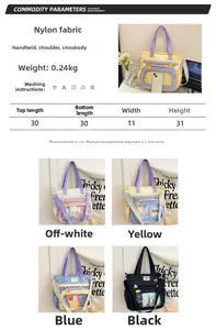 Guide des tailles et options de couleurs pour ce sac fourre-tout scolaire en nylon