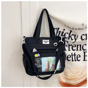 Sac fourre-tout scolaire noir avec oreilles de chat et fenêtre frontale transparente