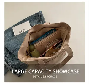 Top view of spacious interior of the nylon tote bag showing tablet and essentials