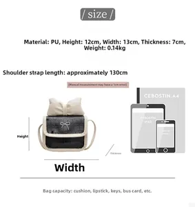Size specifications for the black mini crossbody bag with a large white bow decoration