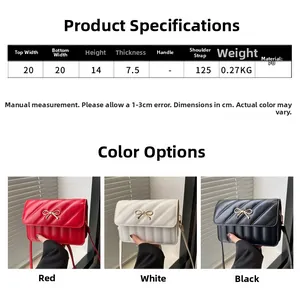 Tableau des tailles pour sac matelassé 20cm avec options rouge blanc et noir inclus