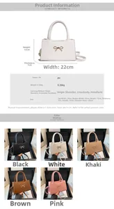 Vue détaillée du mini sac en PU montrant les dimensions et le nœud métallique