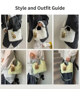 Collage of cream and green textured bubble fabric bags shown in various crossbody styles