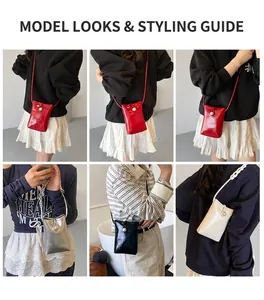 Minimalist leather crossbody phone bag with pearl clasp decoration in multiple colors