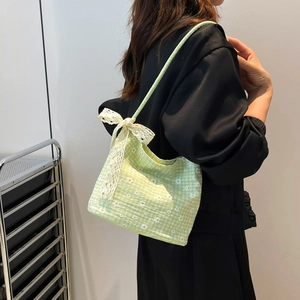 Borsa tote floreale in tela con stampa di margherite e fiocco in pizzo da donna