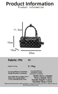 Detailed size specifications for black polka dot cylinder PU leather shoulder handbag