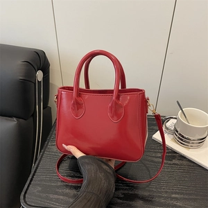Glossy PU Leather Handbag Women Solid Color Square Shoulder Crossbody Bag Minimalist Elegant Daily Commute Satchel