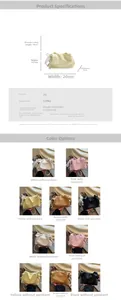 Detailed view of cloud-shaped pleated PU leather bag in five colors with dimensions and straps