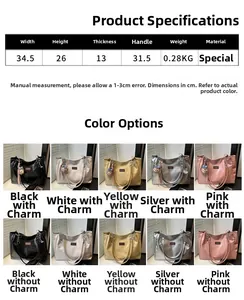 Size chart detail of large capacity tote bag with dimensions and five color options
