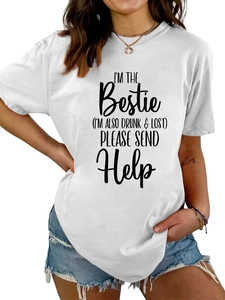 Close-up of funny slogan print on white cotton T-shirt featuring clear text details