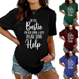 Women Humorous Slogan Print T-Shirt Cotton Blend Short Sleeve Round Neck Casual Loose Summer Graphic Top For Ladies