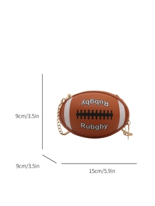 Rugby shaped mini crossbody bag in brown PU leather with dimensions of 15cm x 9cm
