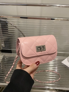 Mini Quilted Crossbody Bag For Women PU Leather Diamond Pattern Chain Strap Metal Rotary Lock Fashion Small Square Purse