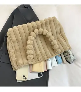 Detailed interior of beige plush tote bag showing large capacity for essentials