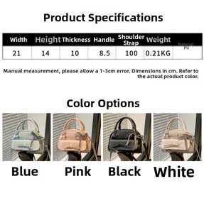 Detailed size specifications and four-color comparison of stylish bow shell bags
