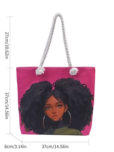 Grand sac fourre-tout en toile pour femme avec illustration africaine et poignée en corde