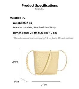 Tableau des tailles pour sac seau crème en cuir PU avec dimensions 21x20x9cm et détails