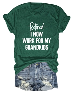Detail of dark green cotton T-shirt with white text print paired with denim shorts