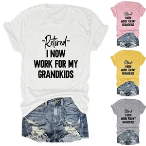 Women T-Shirt Cotton Blend Short Sleeve Round Neck Loose Letter Print Funny Retired Slogan Casual Summer Top Aesthetic