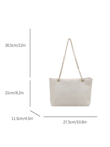 Chic ivory tote bag with geometric quilted embroidery and gold chain strap for women