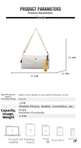 Spécifications de taille détaillées et guide de capacité pour sac à bandoulière crème