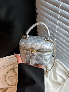 Women Quilted Mini Square Bag PU Leather Box Crossbody Bag Elegant Rhombus Shoulder Bag With Metal Chain Strap Daily Party Purse