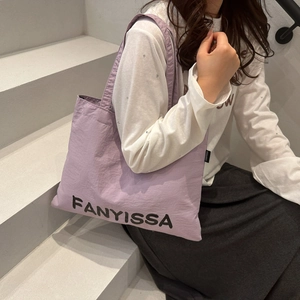 Light purple canvas tote bag with black FANYISSA lettering for summer casual fashion