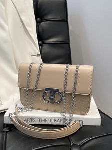 Fashion Women PU Leather Shoulder Bag With Chain Strap And Woven Stitching Color Block Metal Lock Buckle Small Flap Bag