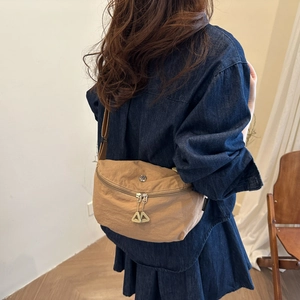 Light brown nylon crescent shoulder bag for women with casual street style design