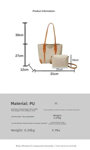 Detailed size specifications of the vintage pattern tote and pouch set with PU leather trim