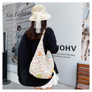 Sac fourre-tout au crochet avec fleurs 3D colorées pour tenues décontractées d'été